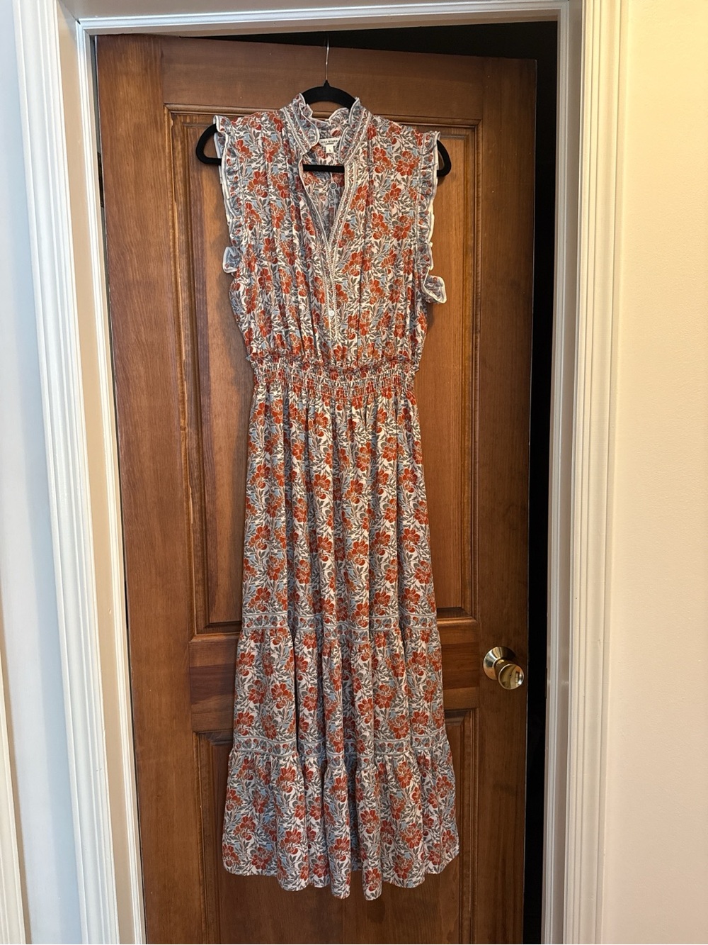 Max Studio Orange Floral Ruffle-Trim Sleeveless Maxi Dress